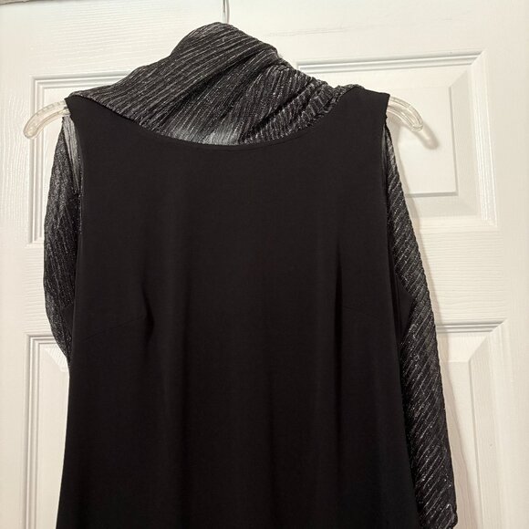 Connected Women's Black Metallic Cape-Overlay Sheath Cocktail Dress. Size 10 - Picture 10 of 14